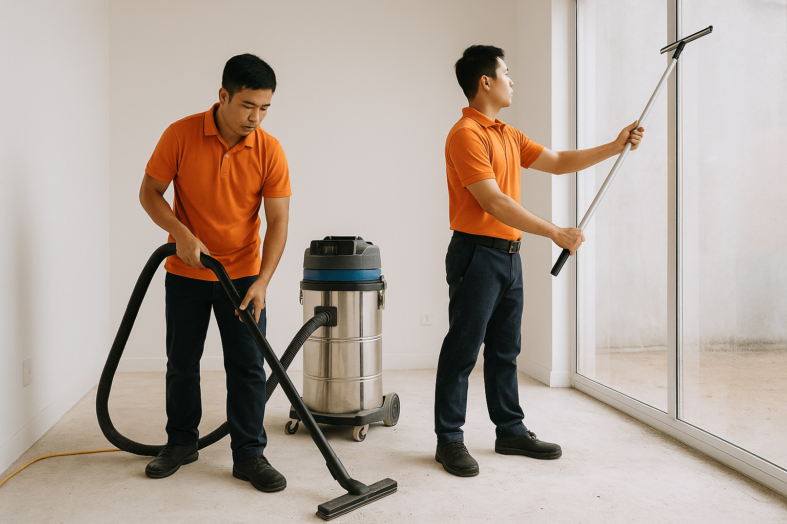 Đội ngũ vệ sinh đang thi công thực tế