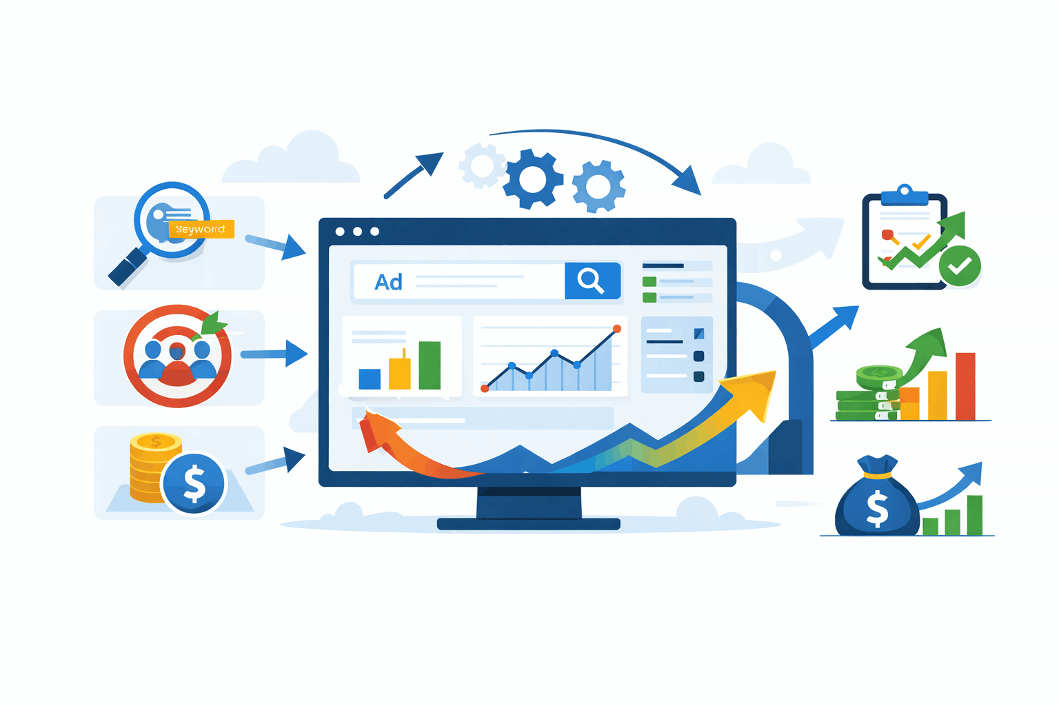 Chiến lược quảng cáo Google Ads tổng thể với dashboard phân tích và tăng trưởng doanh thu