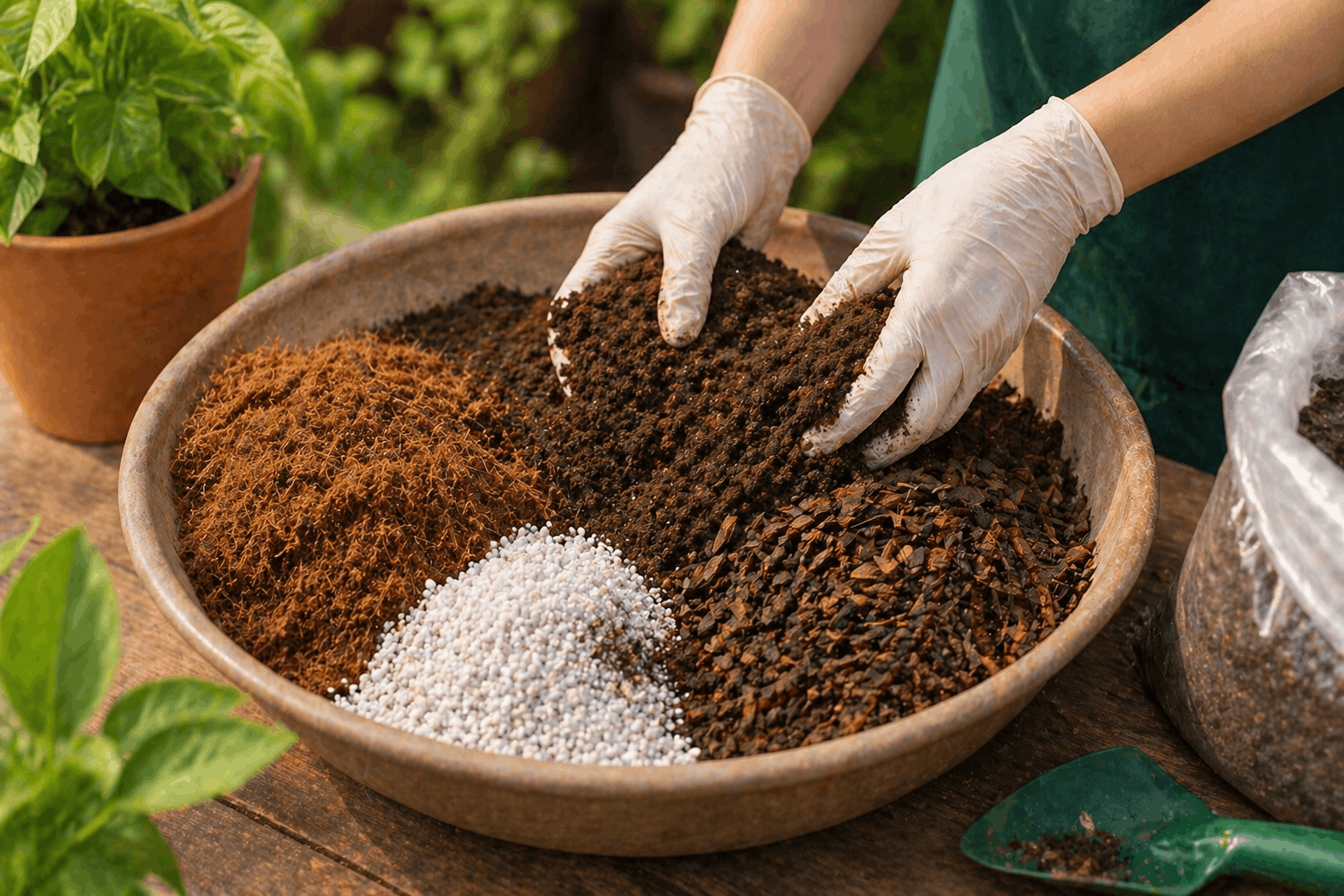 Trộn đất trồng với xơ dừa trấu và compost giúp cây phát triển tốt
