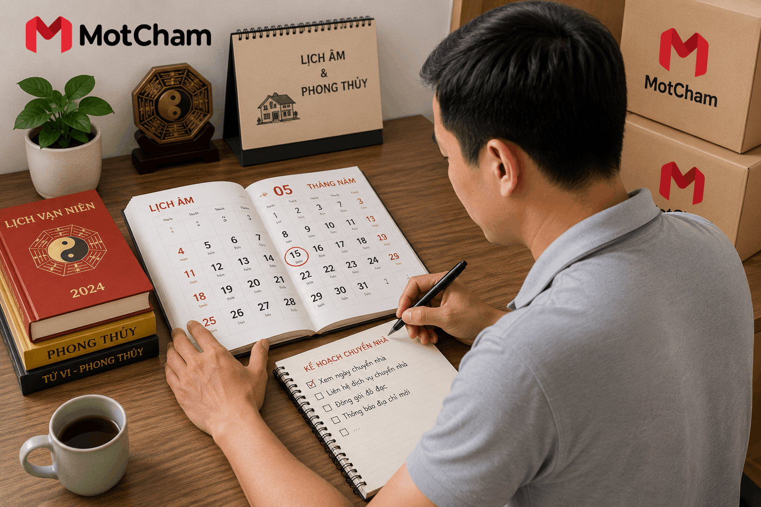 Gia chủ xem lịch âm để tra cứu cách xem ngày chuyển nhà phù hợp