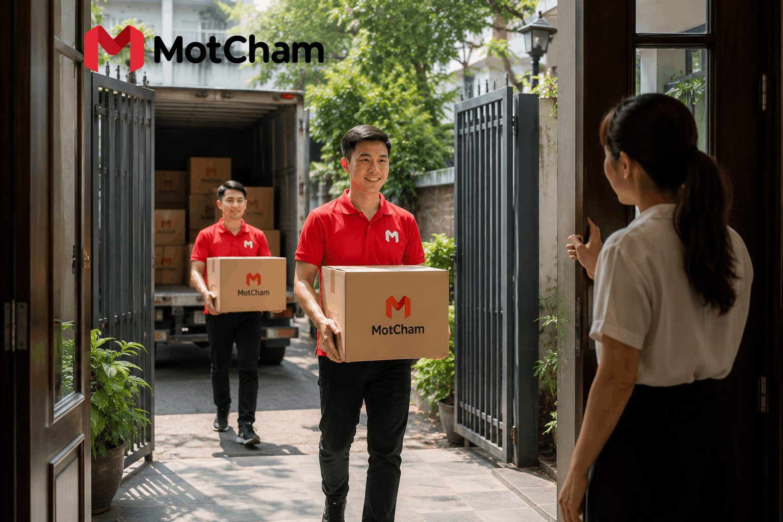 Nhân viên MotCham vận chuyển đồ đạc vào nhà mới sau khi xem ngày chuyển nhà