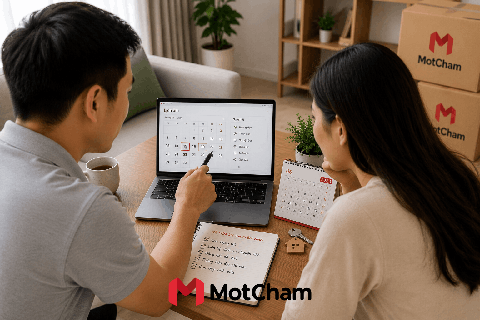ợ chồng tra cứu cách xem ngày chuyển nhà trên laptop trước khi dọn nhà